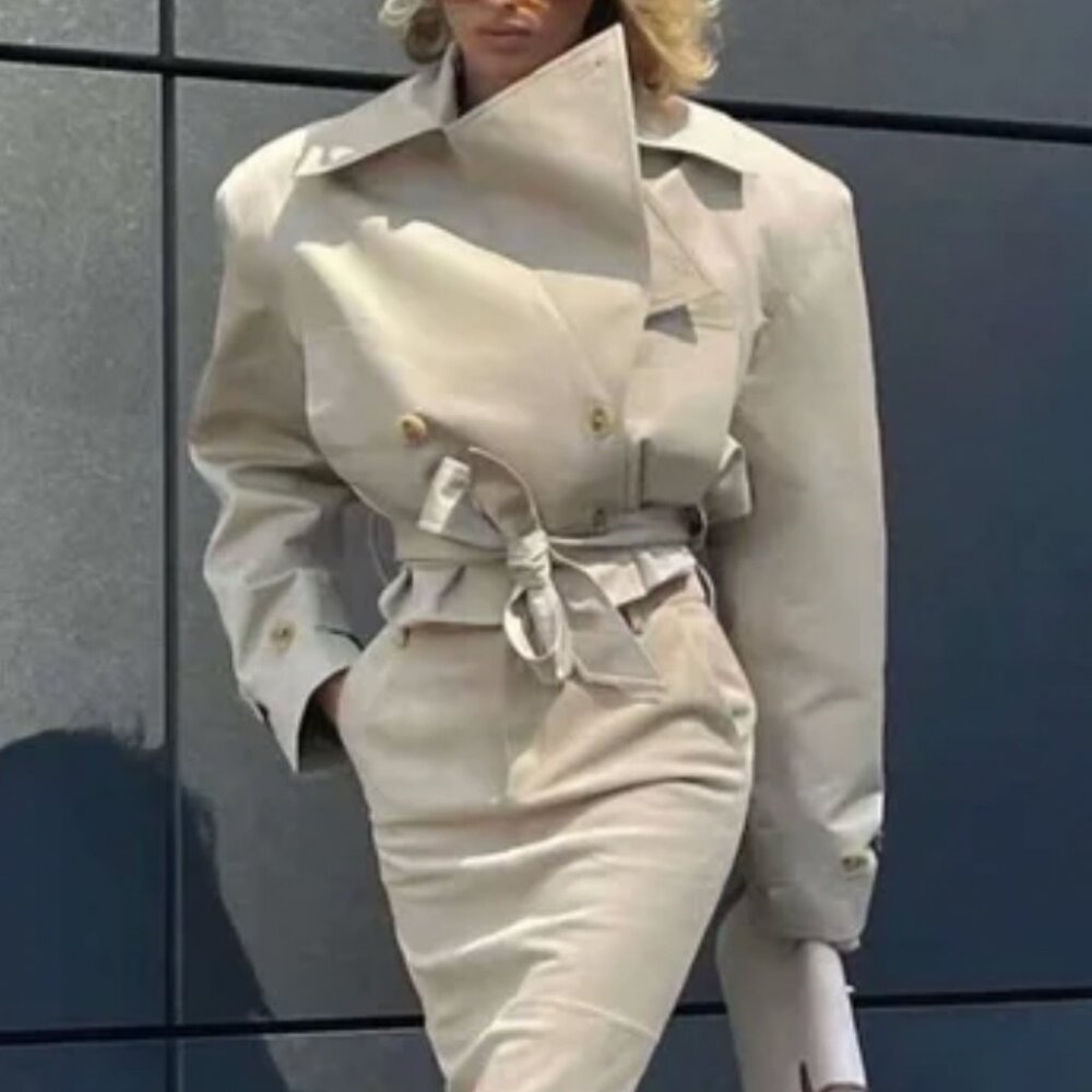 BEST Helsa Oversized Cropped Trench Coat Jacket XSmall Chino Khaki Quiet Lux - Picture 2 of 12